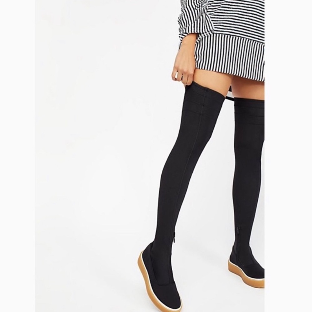 Free People Black Over the Knee Boots